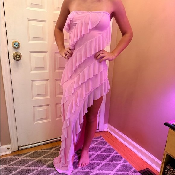 Pink Strapless Ruffle Dress - Picture 2 of 8